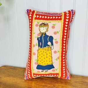 Vintage German Folk Art Handmade Pillow Girl Colorful Germany European Costume